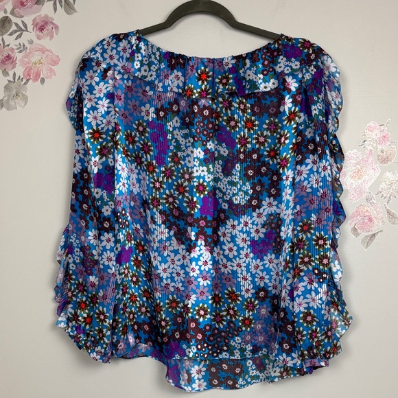 kate spade Tops - Kate Spade NY Floral Ruffle Blue and Purple 100% Silk Women's Top - M
